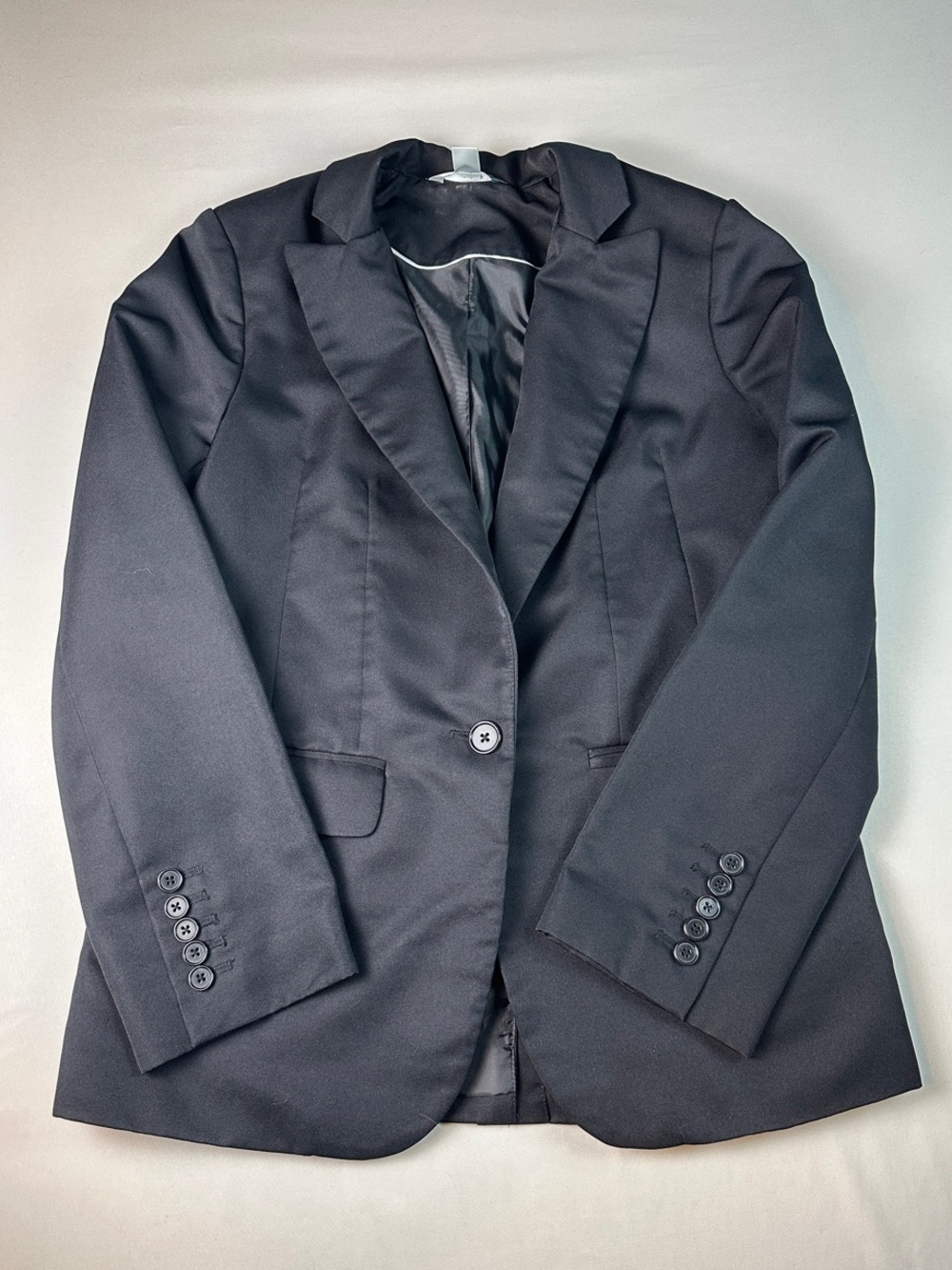 Women's Black Single-Button Tailored Blazer Suit Jacket Pockets Small
